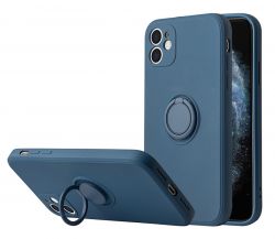 Кейс Vennus Silicone Ring за IPhone 13 Mini, Метален ринг, Защита около камерата, Син