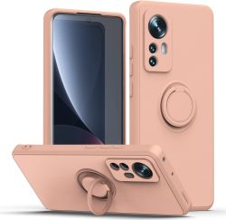 Кейс Vennus Silicone Ring за Xiaomi 12, Метален ринг, Защита около камерата, Светло розов
