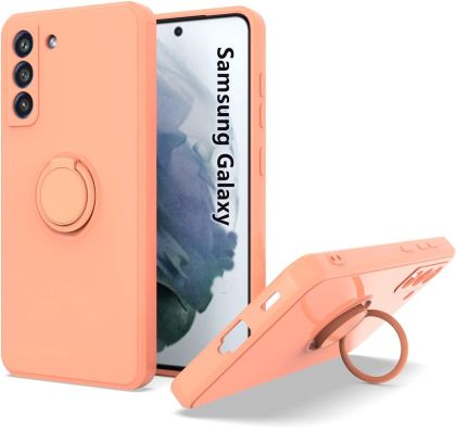 Кейс Vennus Silicone Ring, за Samsung Galaxy S22, Метален ринг, Защита около камерата, Светло розов