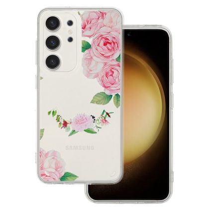 Кейс Tel Protect Flower, за Samsung Galaxy S23 Ultra, Защита около камерата, Прозрачен с розови рози