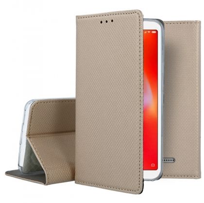 Кожен калъф Flip Book Smart за Xiaomi Redmi 6/6A, Златен