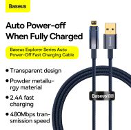Кабел Baseus, Explorer Power-Off, 2.4A, USB-Lightning, 1m., Бързо зареждане, (CATS000403), Син