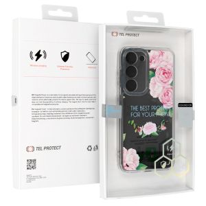 Кейс Tel Protect Flower, за Samsung Galaxy S23, Защита около камерата, Прозрачен с розови рози