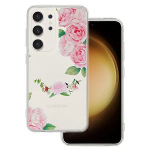 Кейс Tel Protect Flower, за Samsung Galaxy S23 Ultra, Защита около камерата, Прозрачен с розови рози
