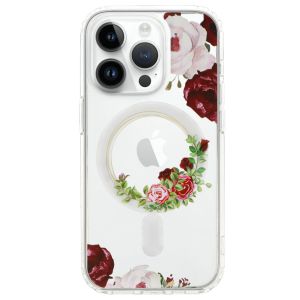 Кейс Tel Protect Flower, за IPhone 13 Pro, Magsafe, Защита около камерата, Прозрачен с черевени рози