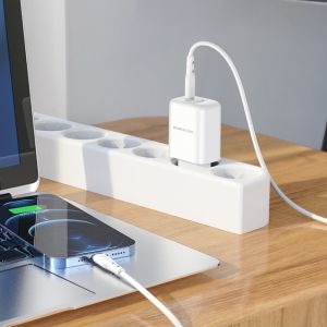 Мрежово зарядно адаптер Borofone, BN4 Potential, USB+Type C, QC3.0 PD2.0 20W, Бързо зареждане, Бяло