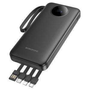 Преносима батерия Borofone, BJ53 10000mAh, кабел Micro USB/Type-C/Lightning, Бяла