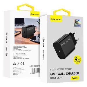Зарядно адаптер Blavec, BC1, Type C, PD 25W (TCBC1-CW25), Бързо зареждане, Черно