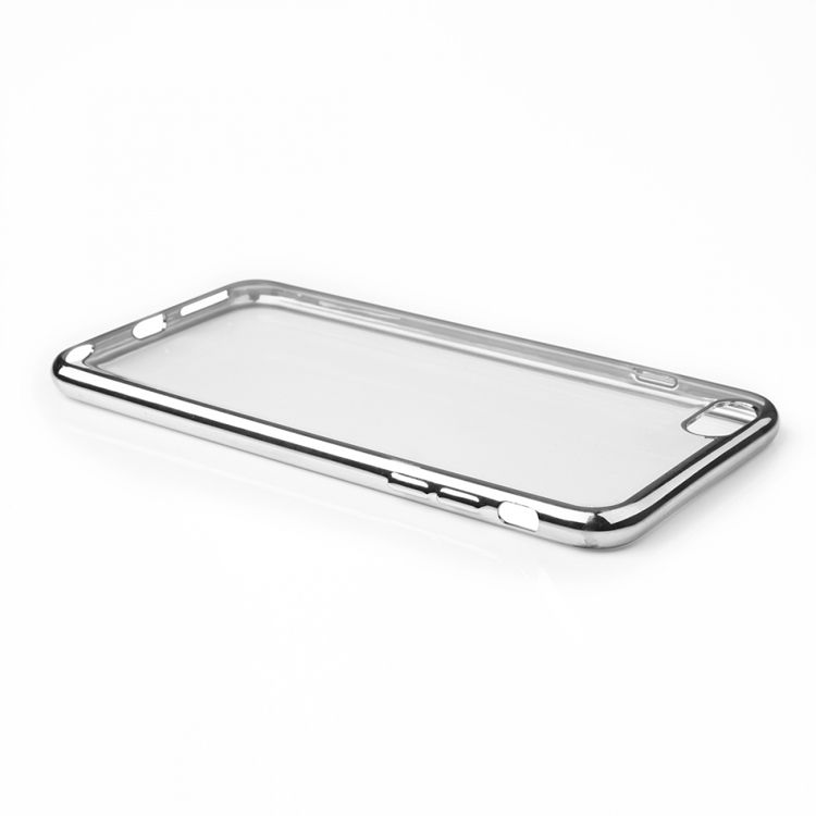 Луксозен прозрачен силиконов калъф Glossy със сребърна рамка за IPhone 6/6S Plus 5,5