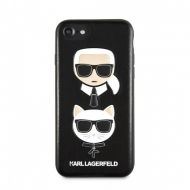 Оригинален твърд кожен гръб Karl Lagerfeld - Karl & Choupette за IPhone XS MAX, Черен